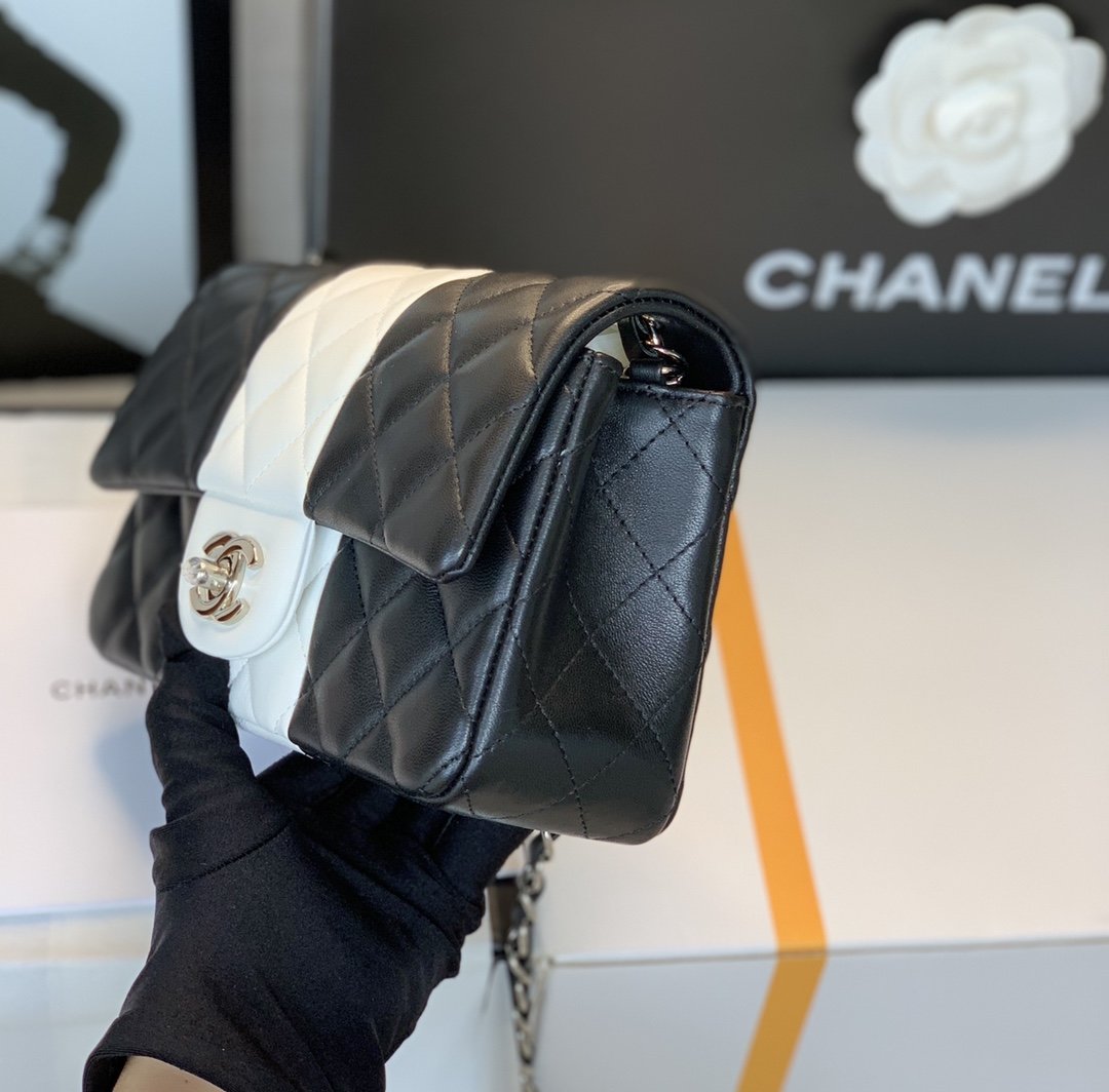 ChanelMini Flap Bag Black and White For Women 9.8in/25cm