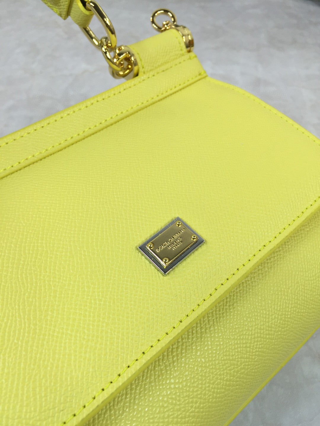 DG Medium Sicily Handbag In Dauphine Yellow For Women 10.2in/26cm DG