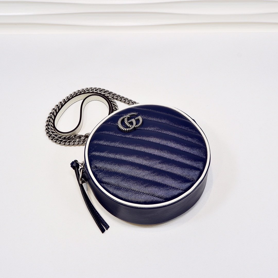 gg Marmont Mini Round Shoulder Bag Blue For Women 7in/18cm gg