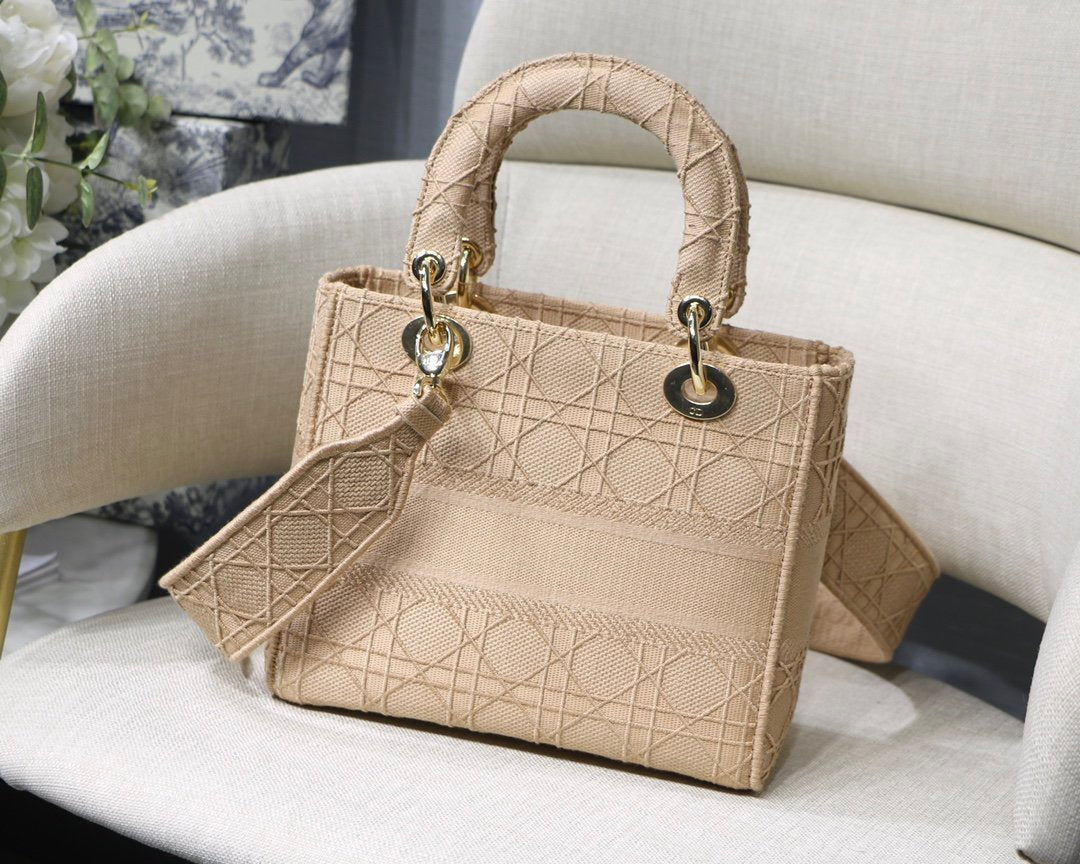 DI Medium Lady Bag Gold Toned Hardware Beige For Women 9.5in/24cm CD