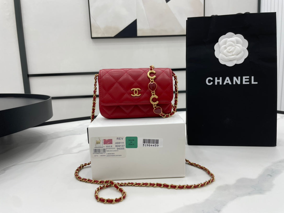 ChanelMini Flap Bag Red For Women, Women&#8217;s Bags 7.5in/19cm