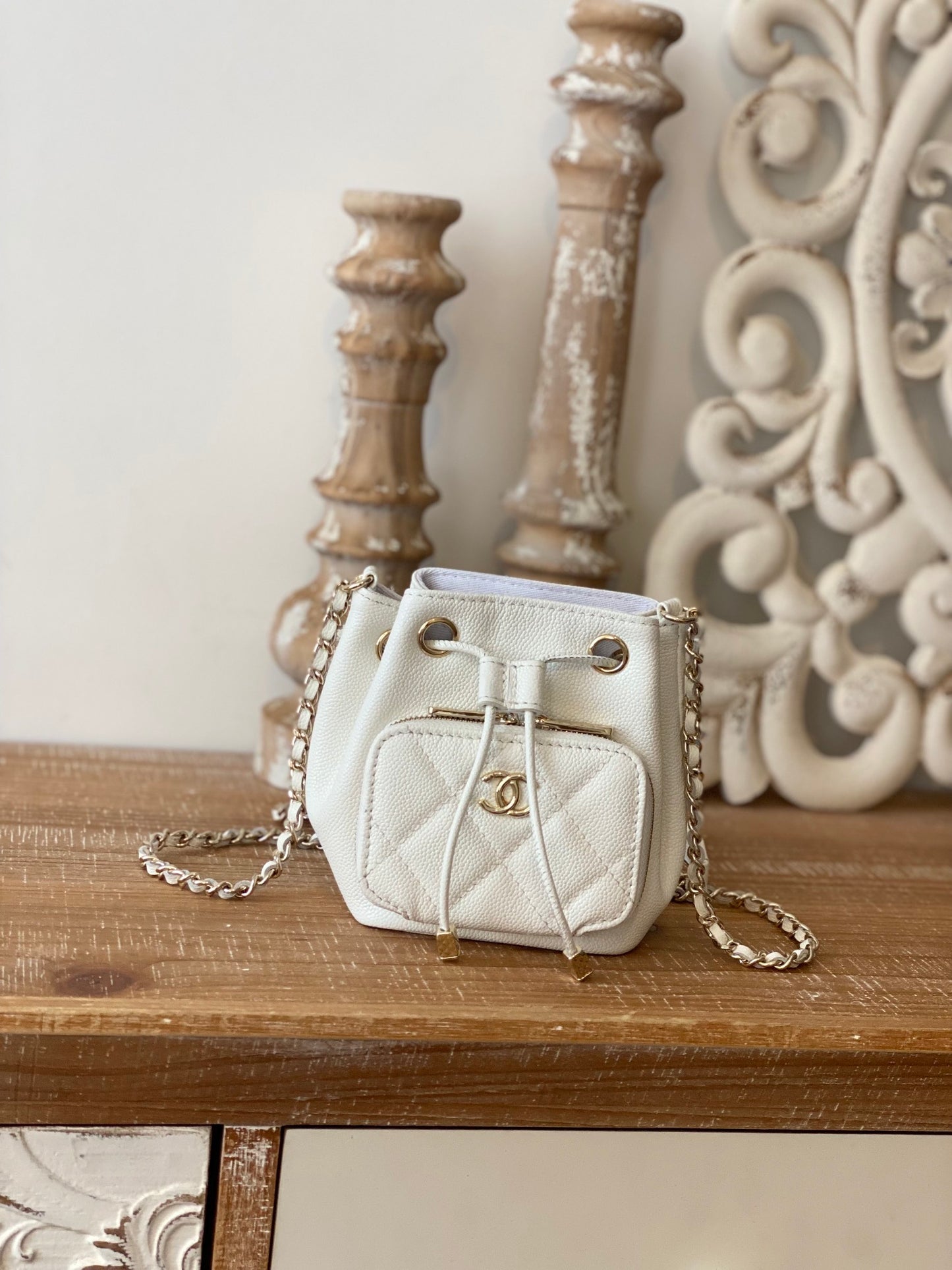 ChanelMini Bucket Bag With Strap White For Women, Women&#8217;s Bags 4.9in/12.5cm AP2913 B05052 10601