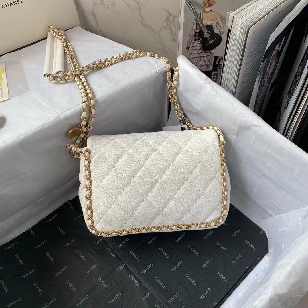 ChanelFlapbag With Chain White For Women, Women&#8217;s Bags 8.3in/21cm