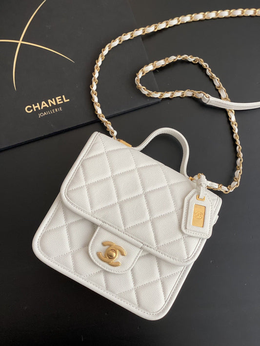 ChanelSmall Flap Bag With Top Handle White For Women, Women&#8217;s Bags 8.1in/20.5cm