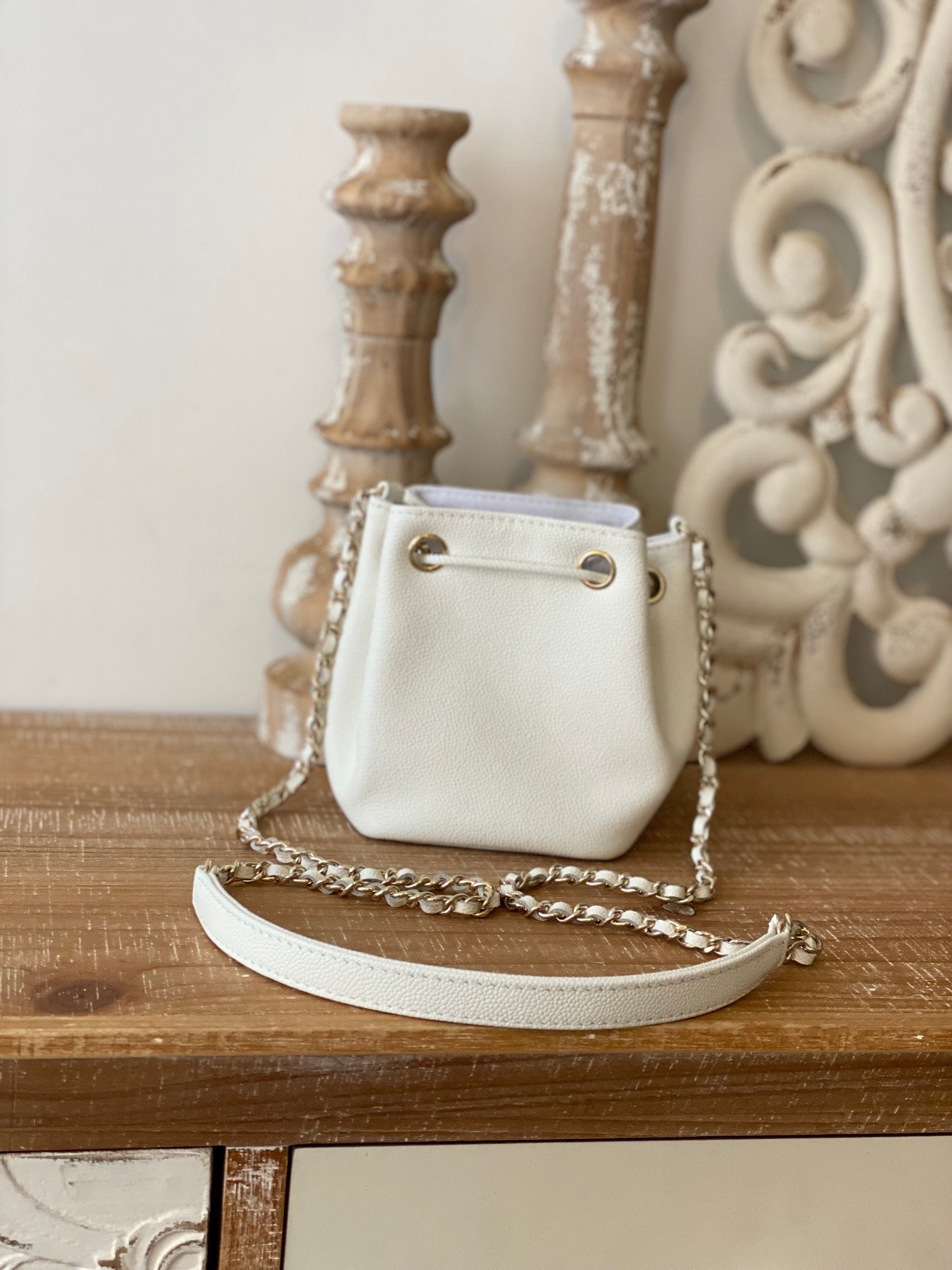 ChanelMini Bucket Bag With Strap White For Women, Women&#8217;s Bags 4.9in/12.5cm AP2913 B05052 10601