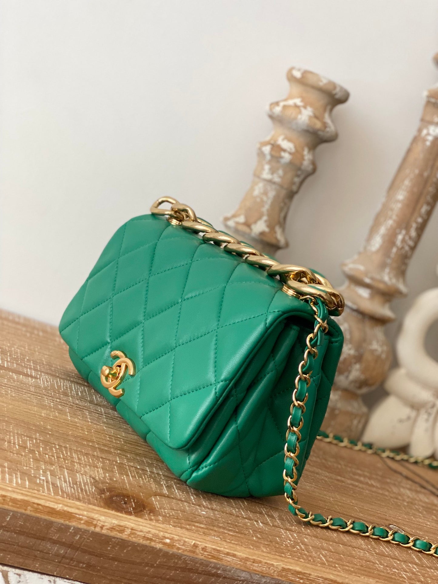 CHL Classic Diamond Flap Bag Green For Women, Women&#8217;s Bags 9.1in/23cm